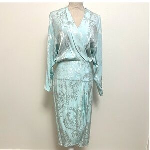 Vintage Aqua Satin Brocade Dress
